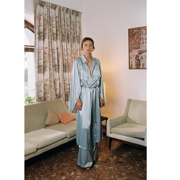 New Sabina Musayev Marella Midi Maxi Dress Trench Coat Belted Silky Cape Fantasy - Picture 2 of 15